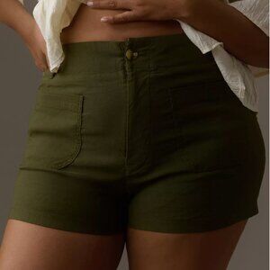 💚 Anthropologie Maeve Colette High-Rise Shorts | Olive Green | Casual Chic